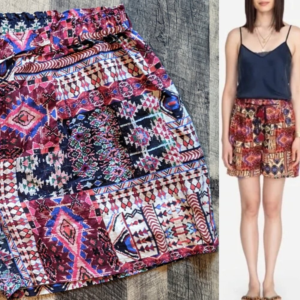 Johnny Was Workshop Linen Paperbag Shorts Aztec Print